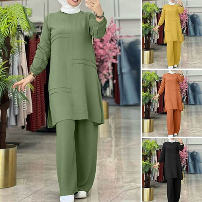 Ensemble Deux Pièces Femme – Tunique Longue et Pantalon Fluide Élégant