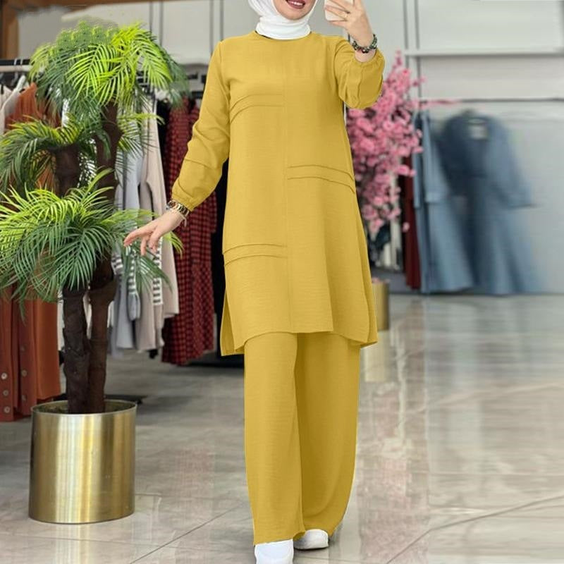 Ensemble Deux Pièces Femme – Tunique Longue et Pantalon Fluide Élégant