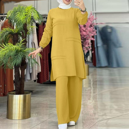 Ensemble Deux Pièces Femme – Tunique Longue et Pantalon Fluide Élégant