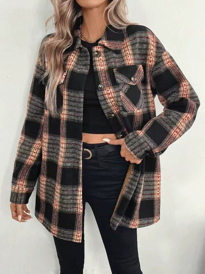 Veste Femme à Carreaux Doublée en Peluche