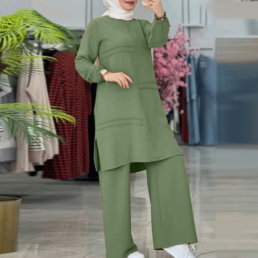 Ensemble Deux Pièces Femme – Tunique Longue et Pantalon Fluide Élégant