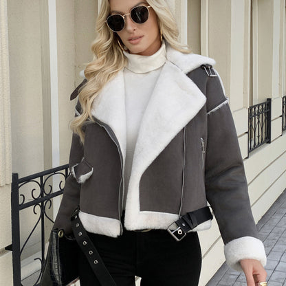 Veste Femme en Peluche Col Polo