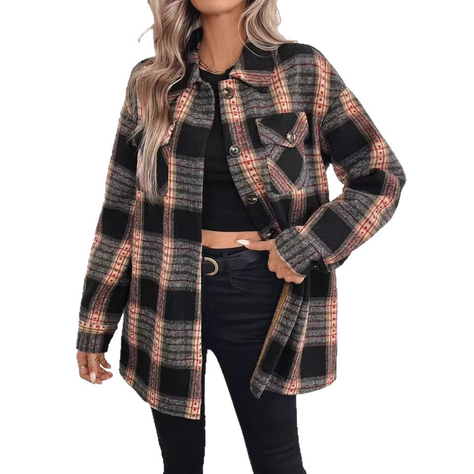 Veste Femme à Carreaux Doublée en Peluche