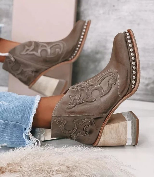 Bottines Femme Tendance Style Western Brodé