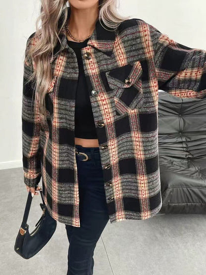 Veste Femme à Carreaux Doublée en Peluche
