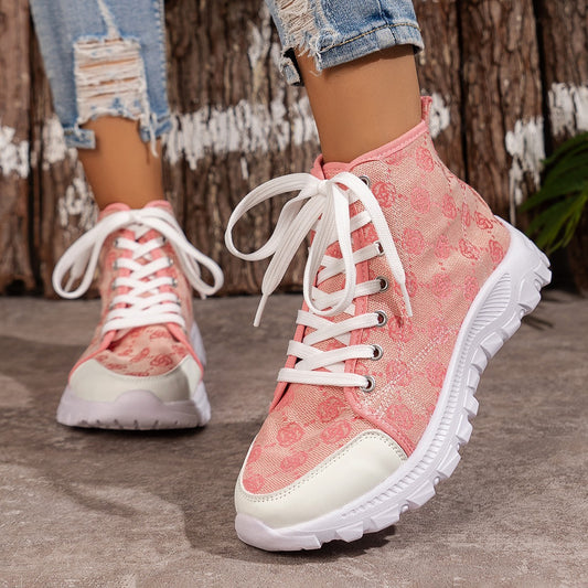 Bottes Femme à Lacets Imprimé Rose