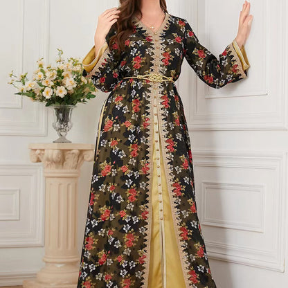 Robe Longue Femme Chic Deux Pièces – Col V et Manches Longues