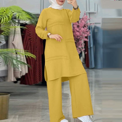 Ensemble Deux Pièces Femme – Tunique Longue et Pantalon Fluide Élégant